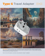 TESSAN Type G plug showing three USB ports for simultaneous charging.