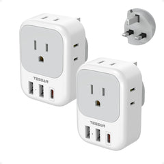 TESSAN UK travel adapter with four outlets for versatile charging on the go.