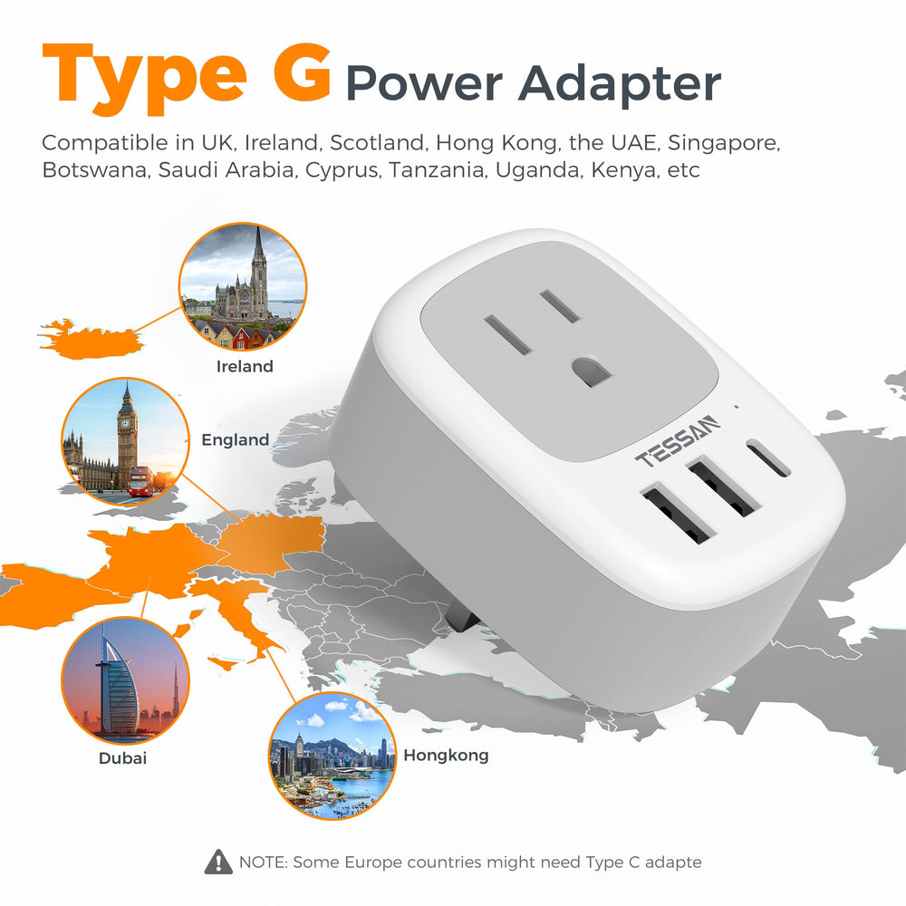 TESSAN compact-size UK adapter fits neatly in luggage for trips.