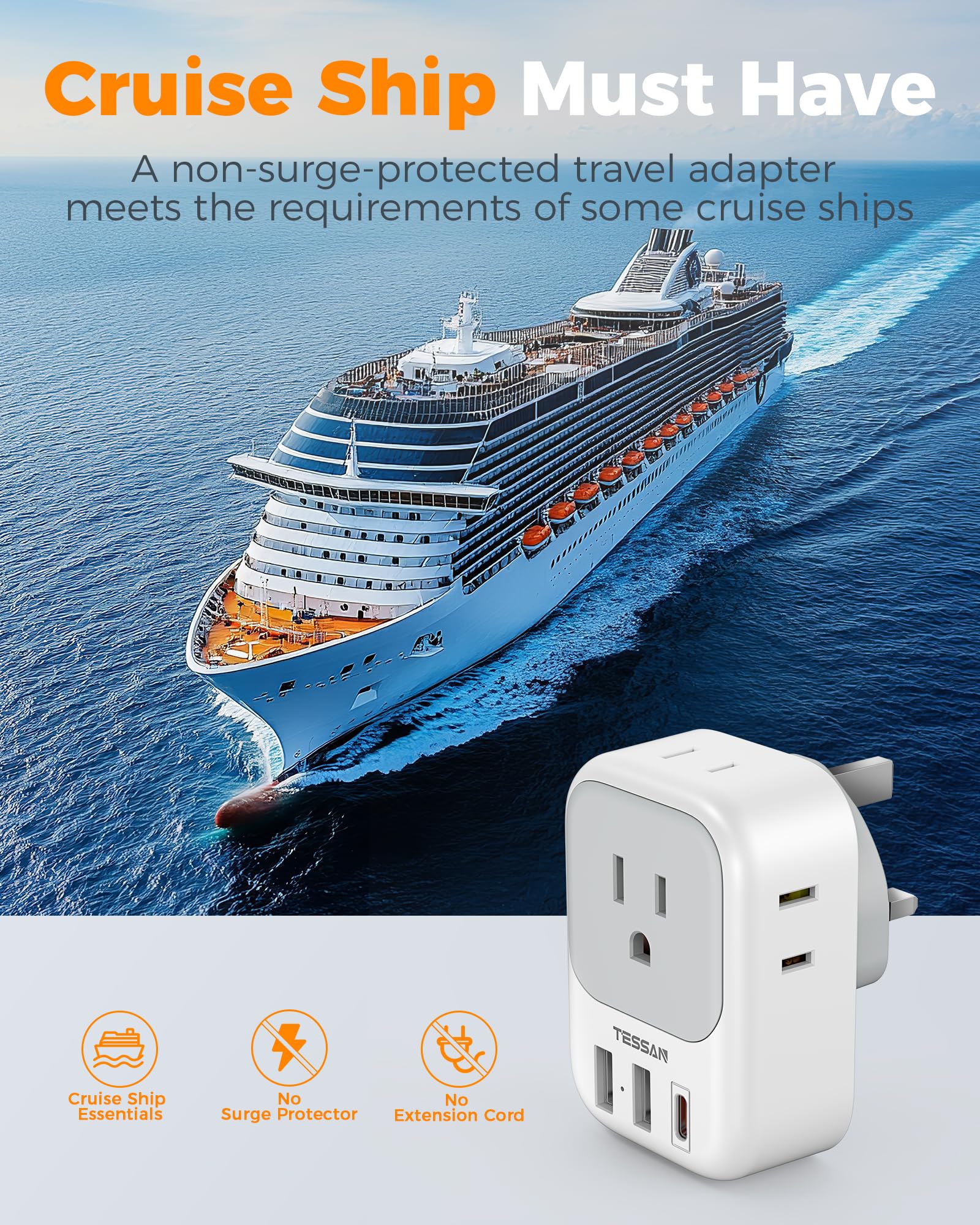 TESSAN reminder that this is not a voltage converter for high-wattage devices.