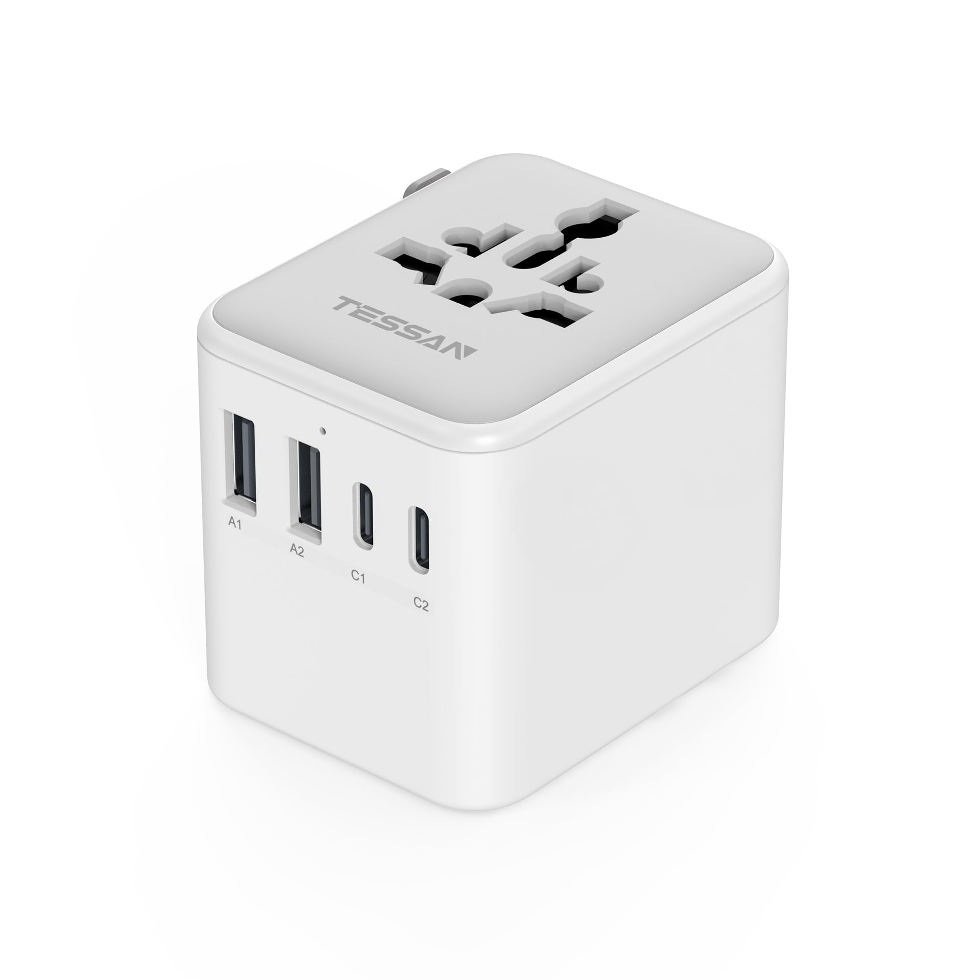 TESSAN universal travel adapter back view with safety shutters