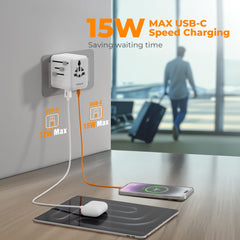 TESSAN adapter demonstrates plug types C, G, A, and I for international compatibility