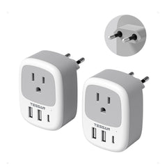 TESSAN US-to-Europe plug adapter with USB-C and USB-A ports for travel charging