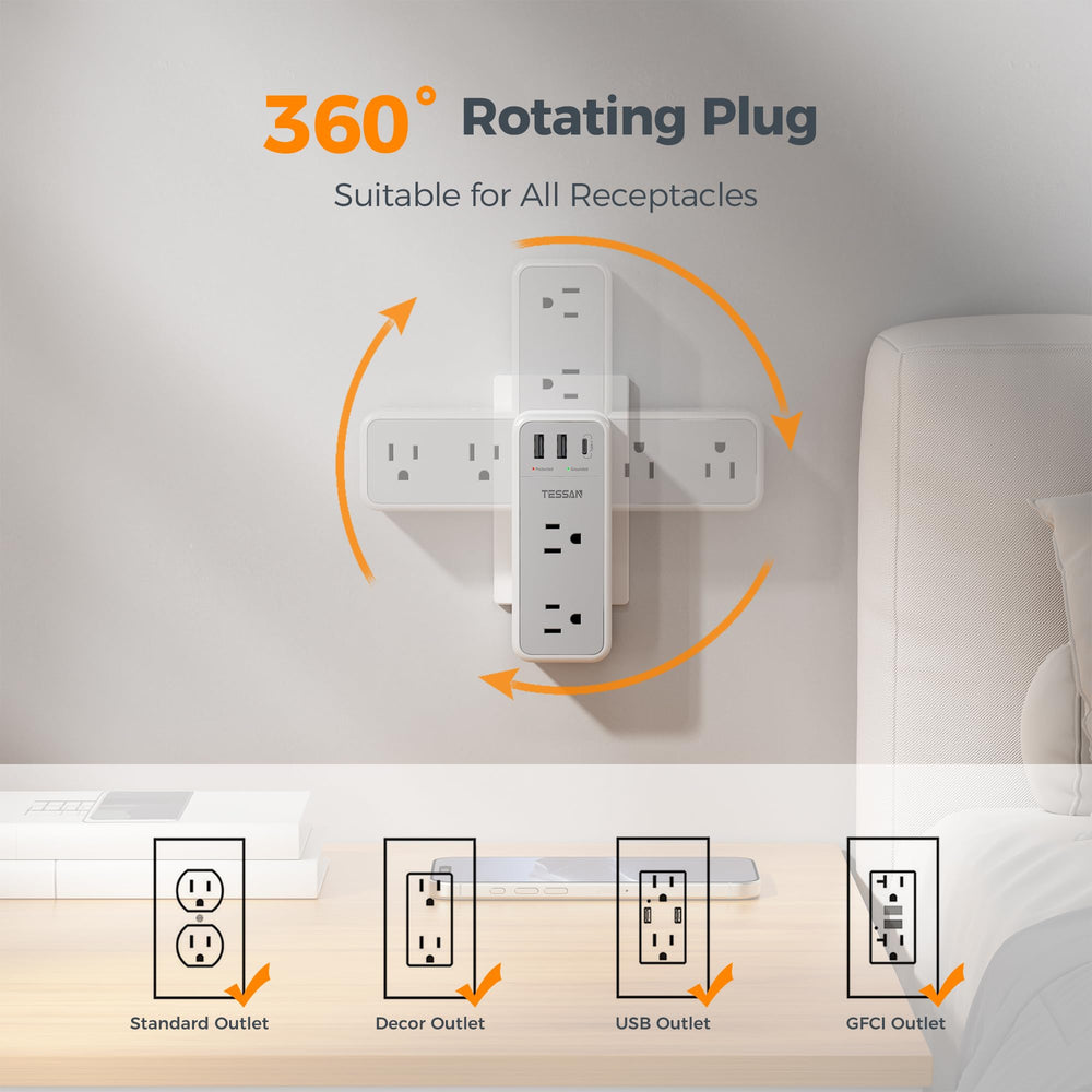 TESSAN USB-C and USB-A ports provide fast charging for multiple devices.