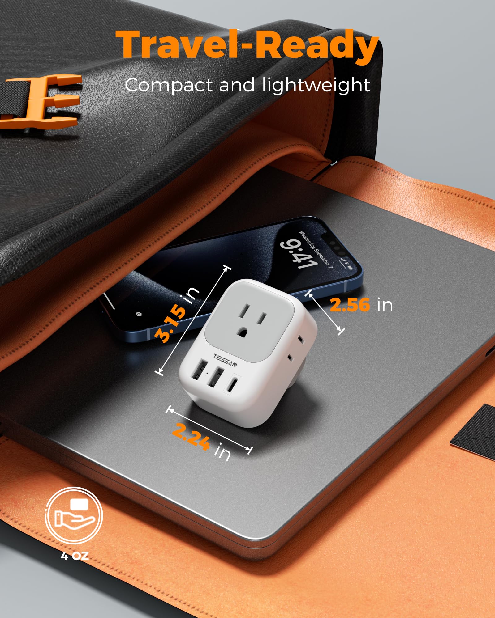 USB-C and USB-A ports for versatile charging of phones, tablets, and accessories.