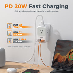 TESSAN USB-C Charger Block 8-in-1 outlet extender enables versatile charging.