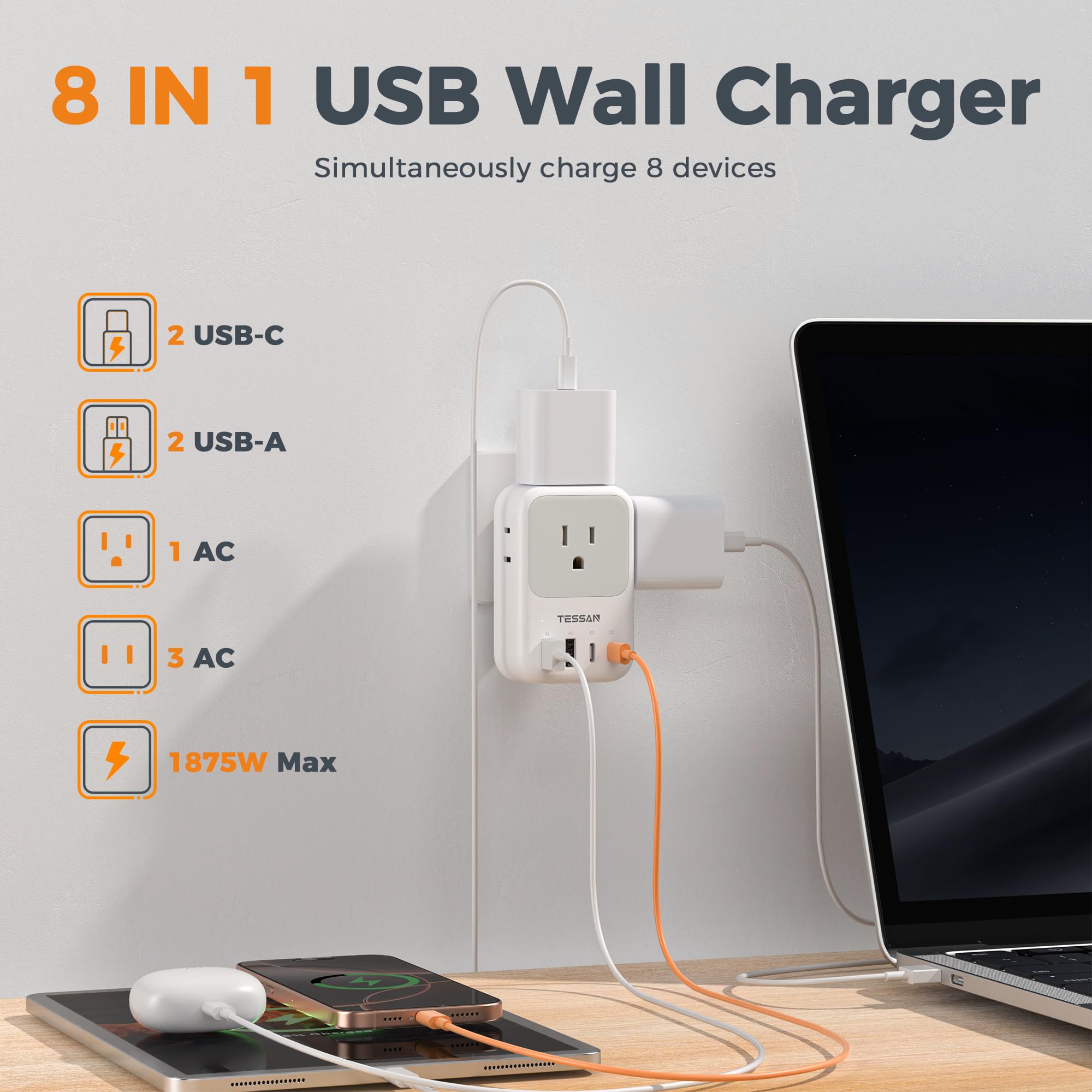 TESSAN USB-C Charger Block cruise-ready outlet for travel and lodging.