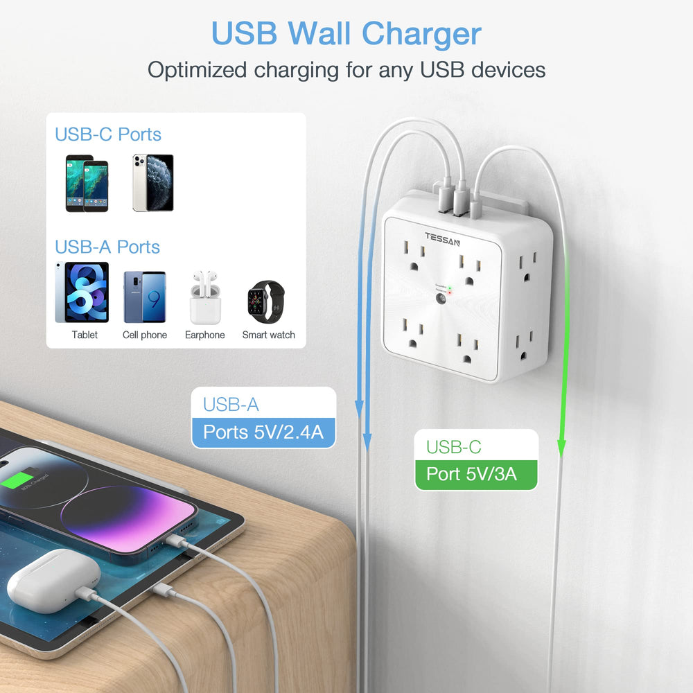 TESSAN USB-C port plus USB-A ports offer adaptive charging for devices