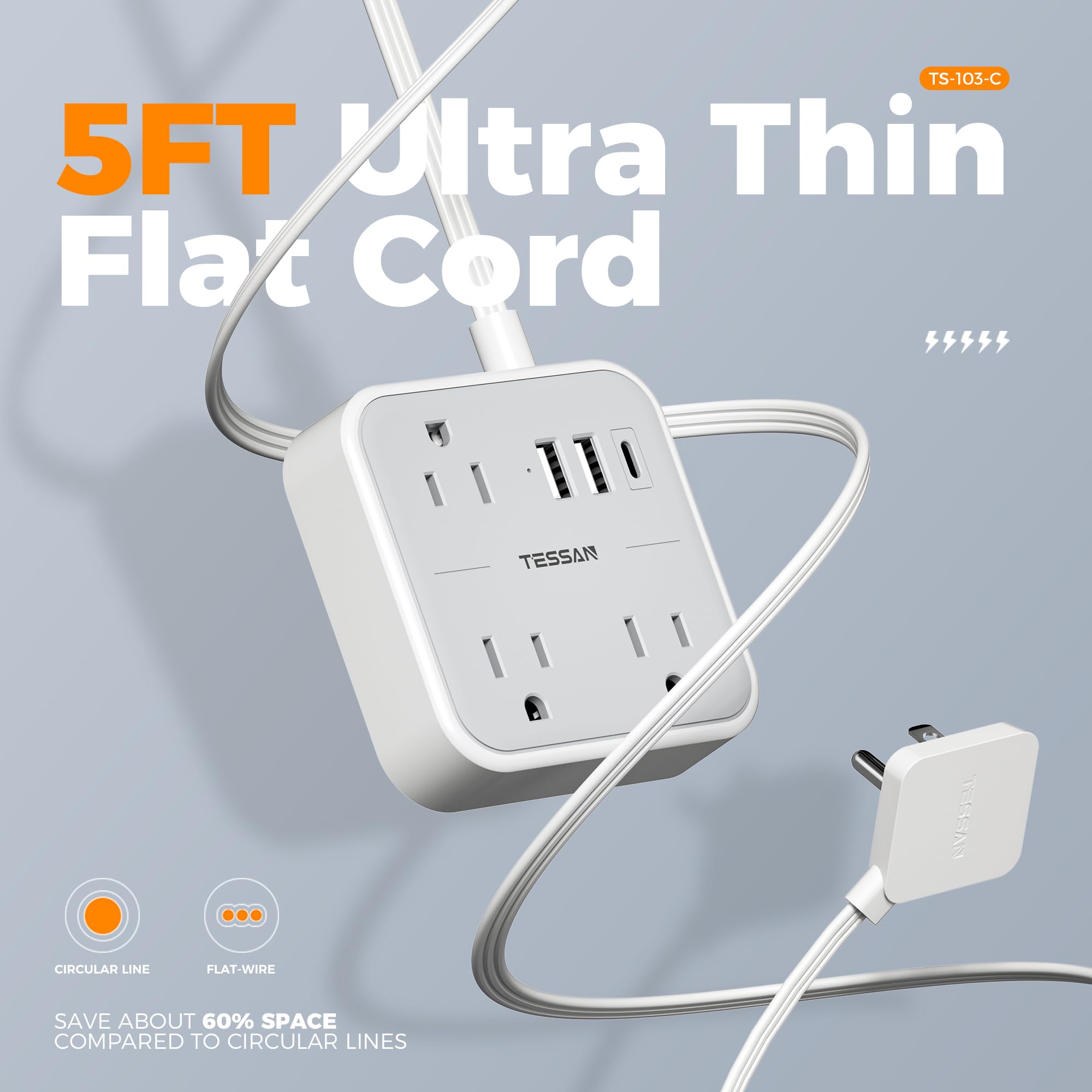 TESSAN USB-C and USB-A ports provide efficient charging for multiple devices