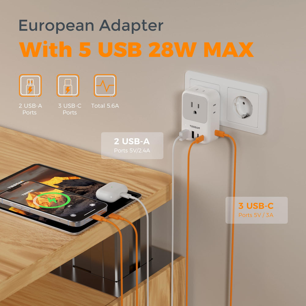 TESSAN USB-C ports deliver fast charging for devices on the road.