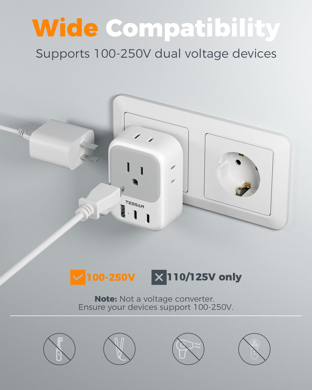 TESSAN USB-C ports detect devices for efficient charging.