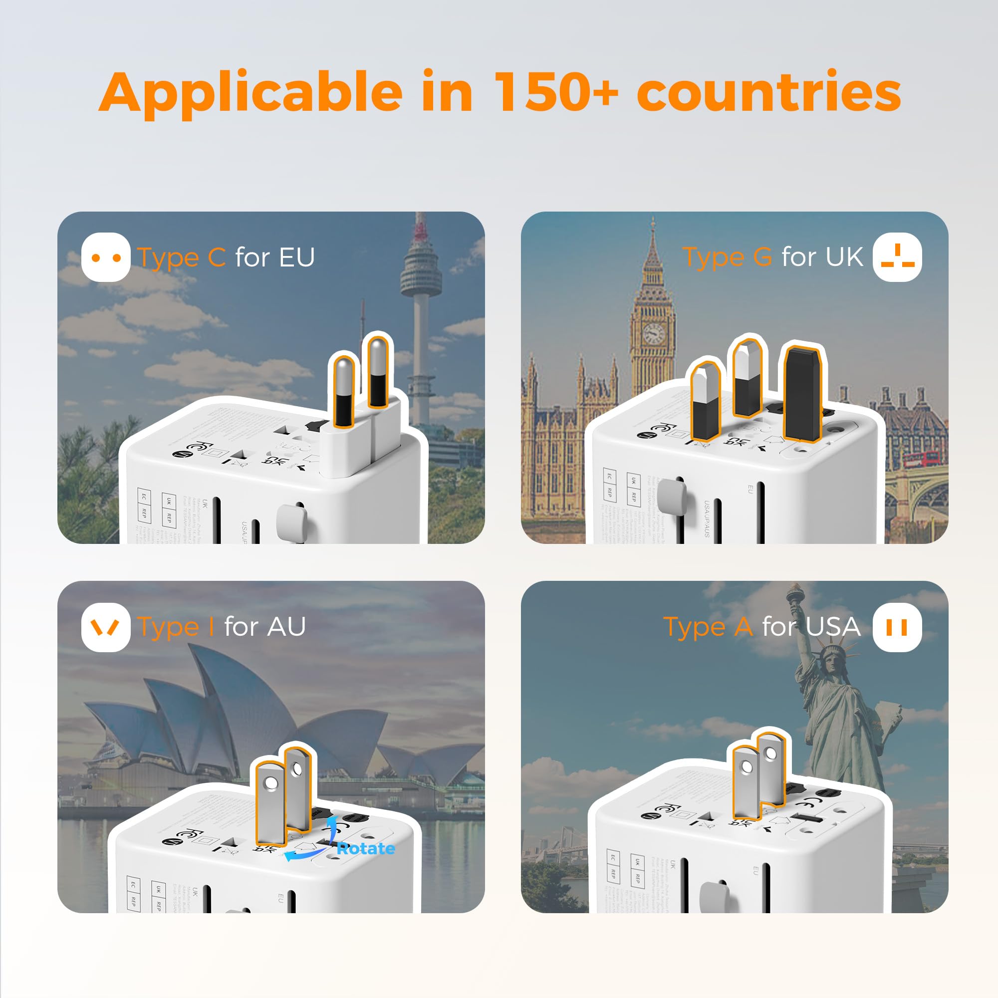 TESSAN USB-C ports in use charging a phone and tablet