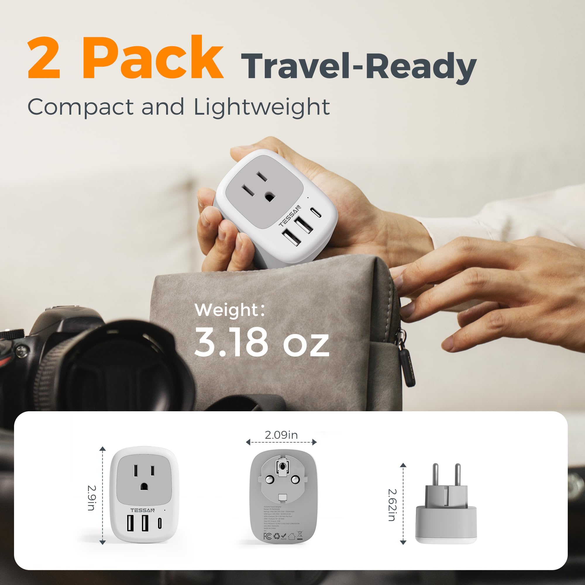 TESSAN USB port detection image highlights smart charging speed optimization.