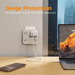 TESSAN wall charger with surge protector highlights USB-C port for fast charging.