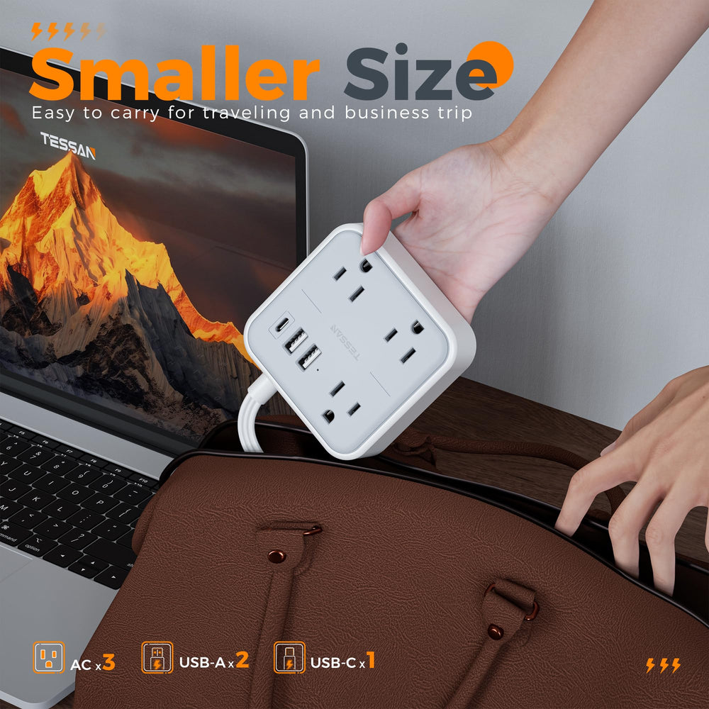 TESSAN widely spaced outlets accommodate bulky adapters