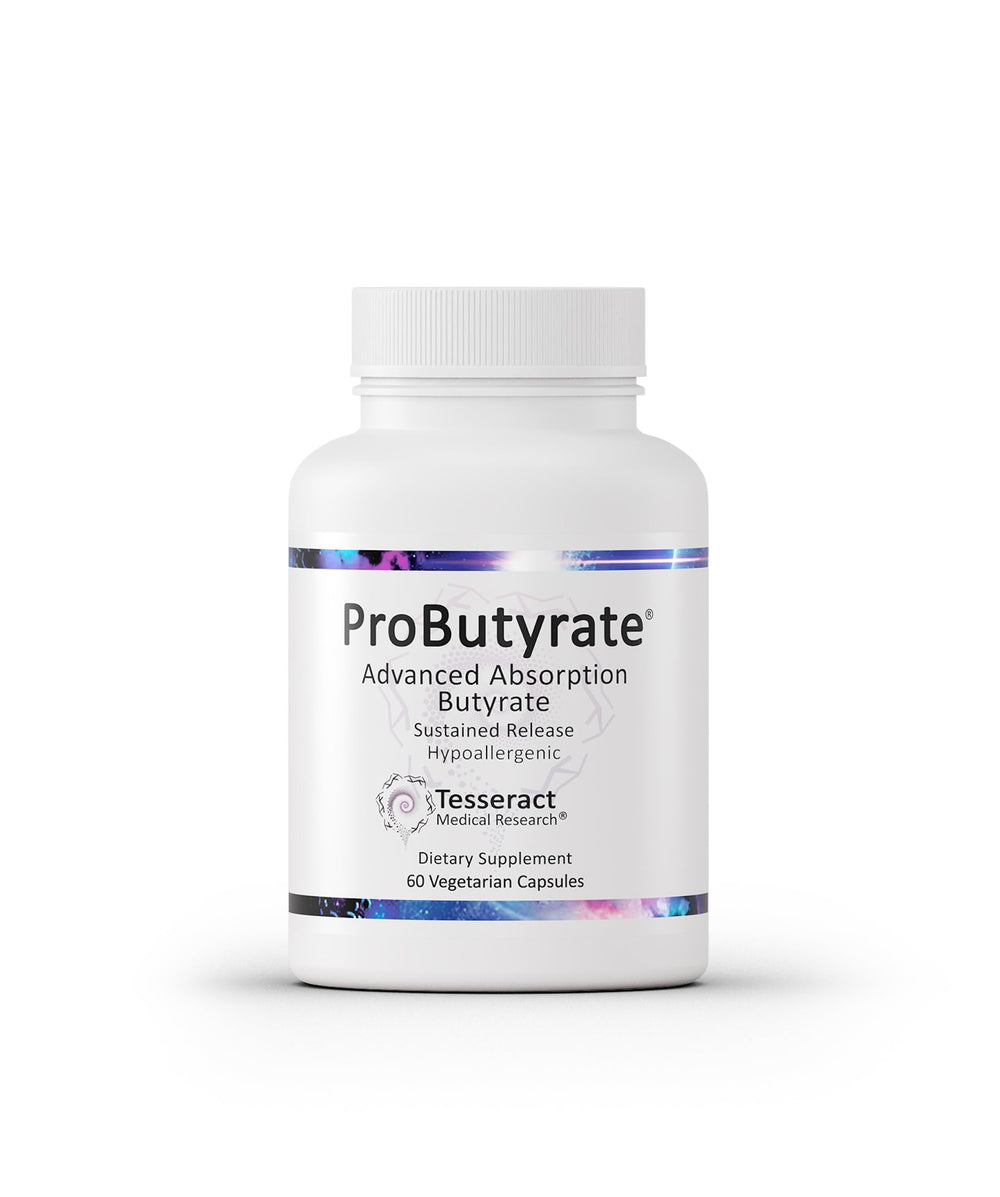 Tesseract ProButyrate bottle closeup highlighting a palatable gut health supplement