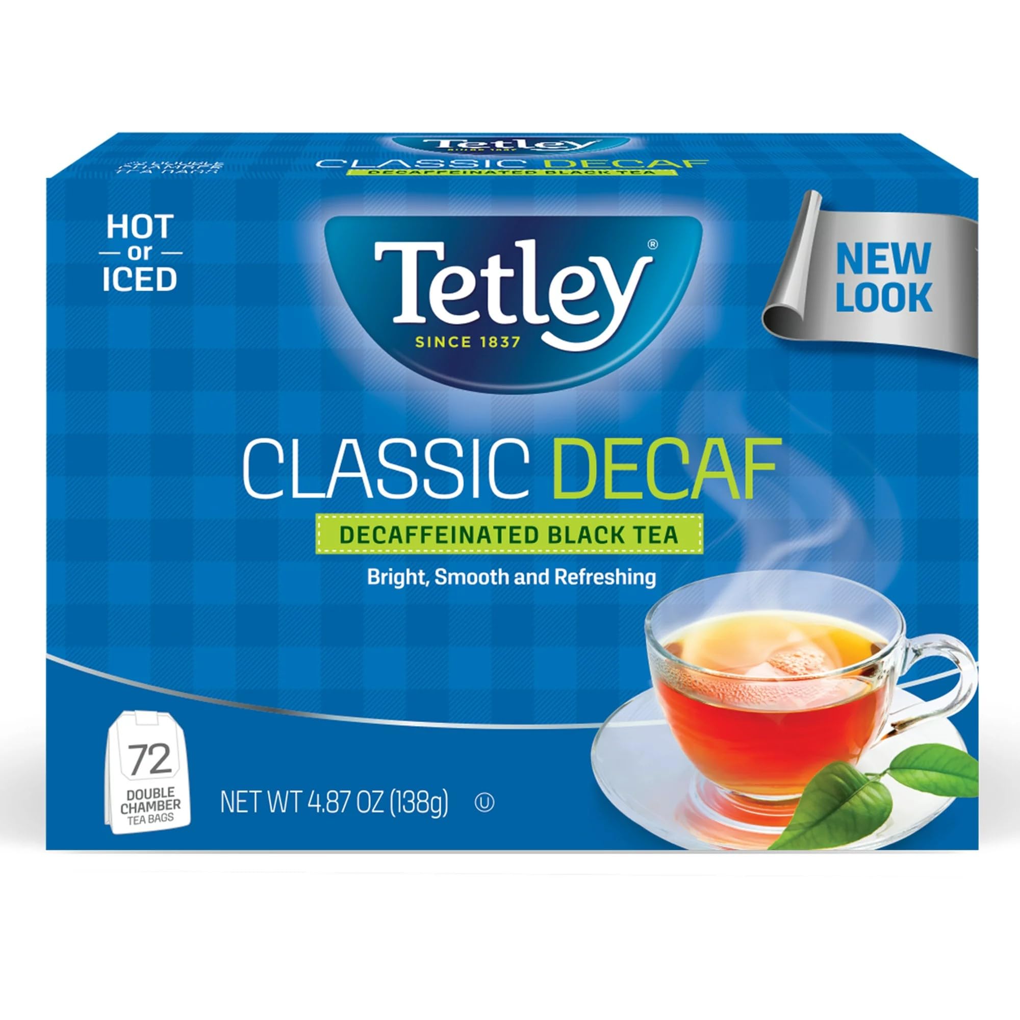 Tetley decaffeinated black tea bag ready for a smooth, caffeine-reduced brew.