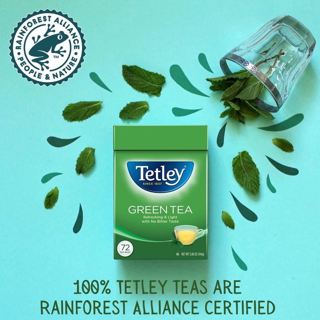 Tetley green tea bags use young leaves for smooth aroma.