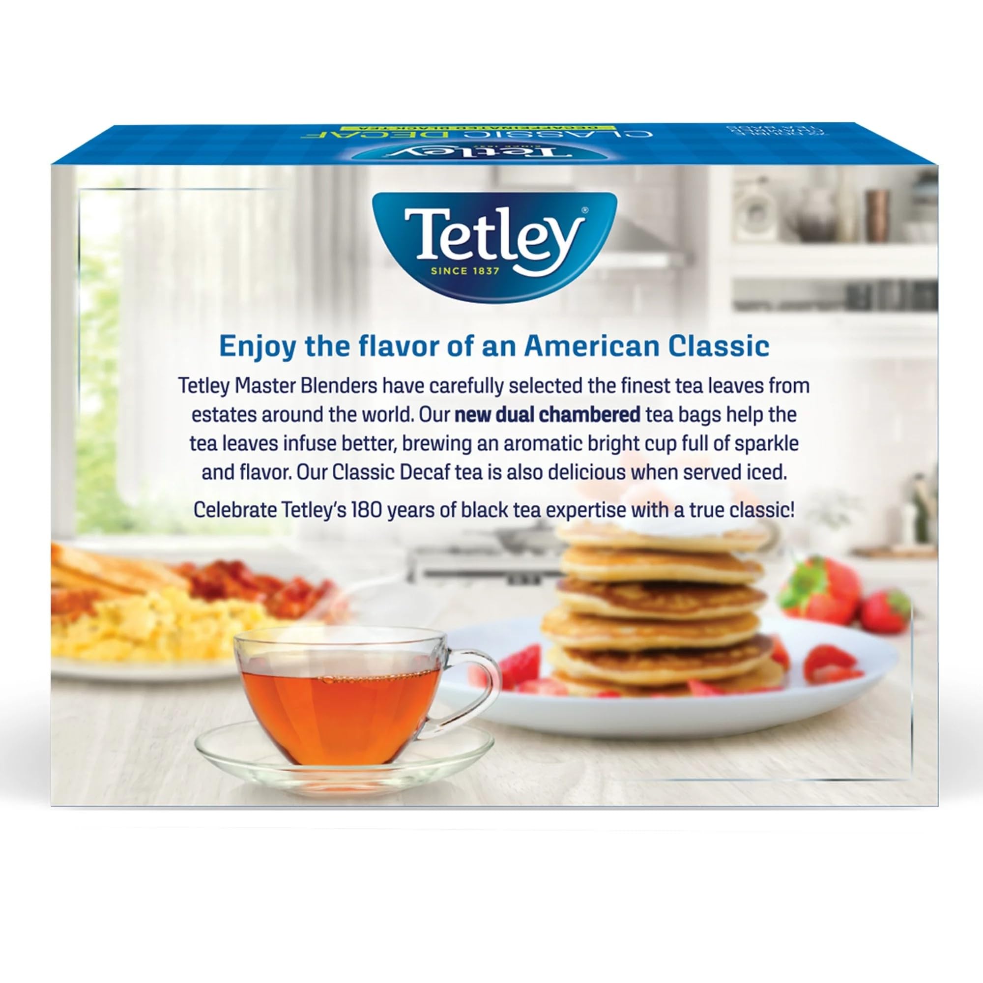 Brisk brewed Tetley black tea in a mug with inviting aroma.