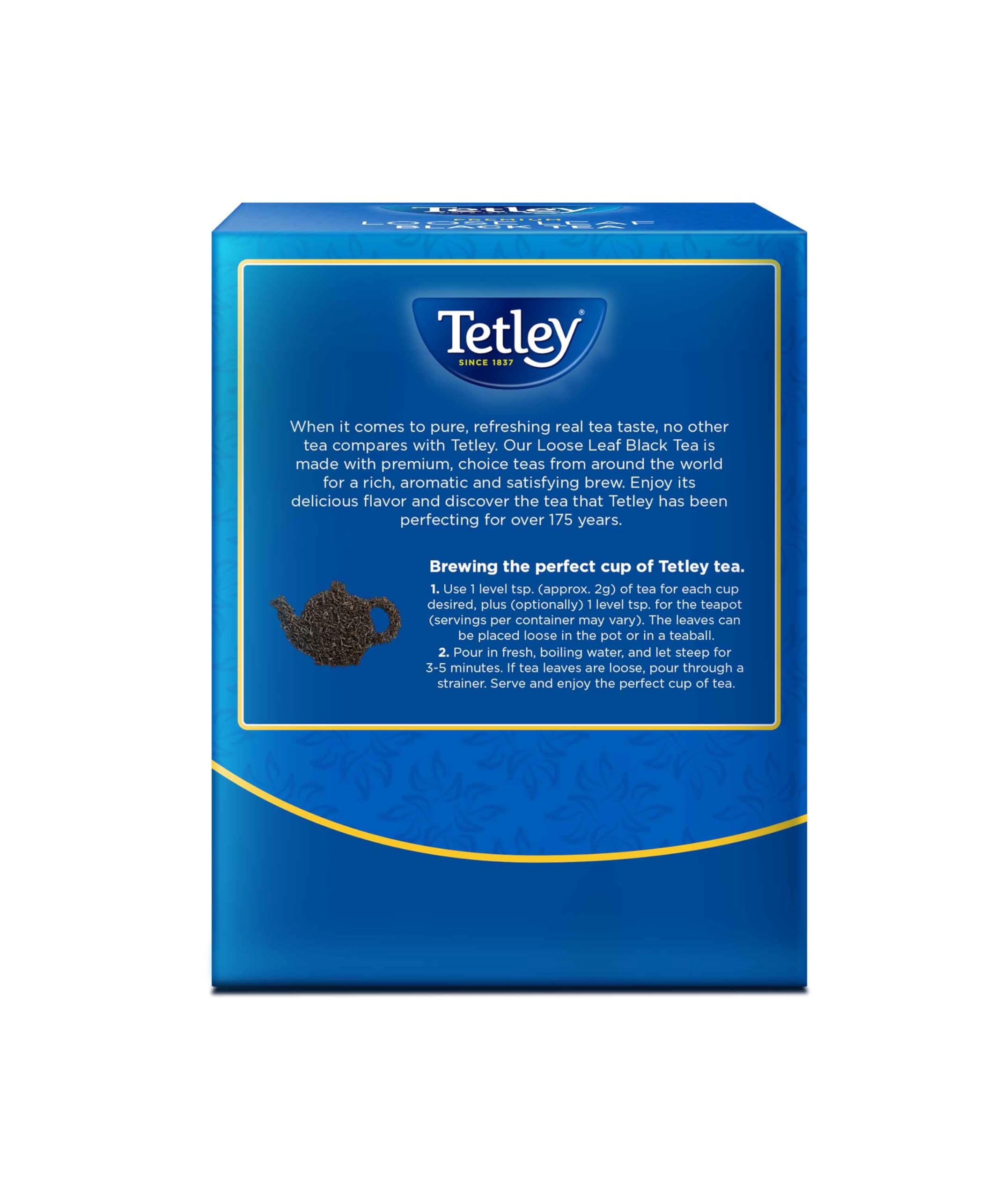 Tetley Premium Loose Leaf Tea brewed cup showing aromatic, satisfying flavor with a classic English profile