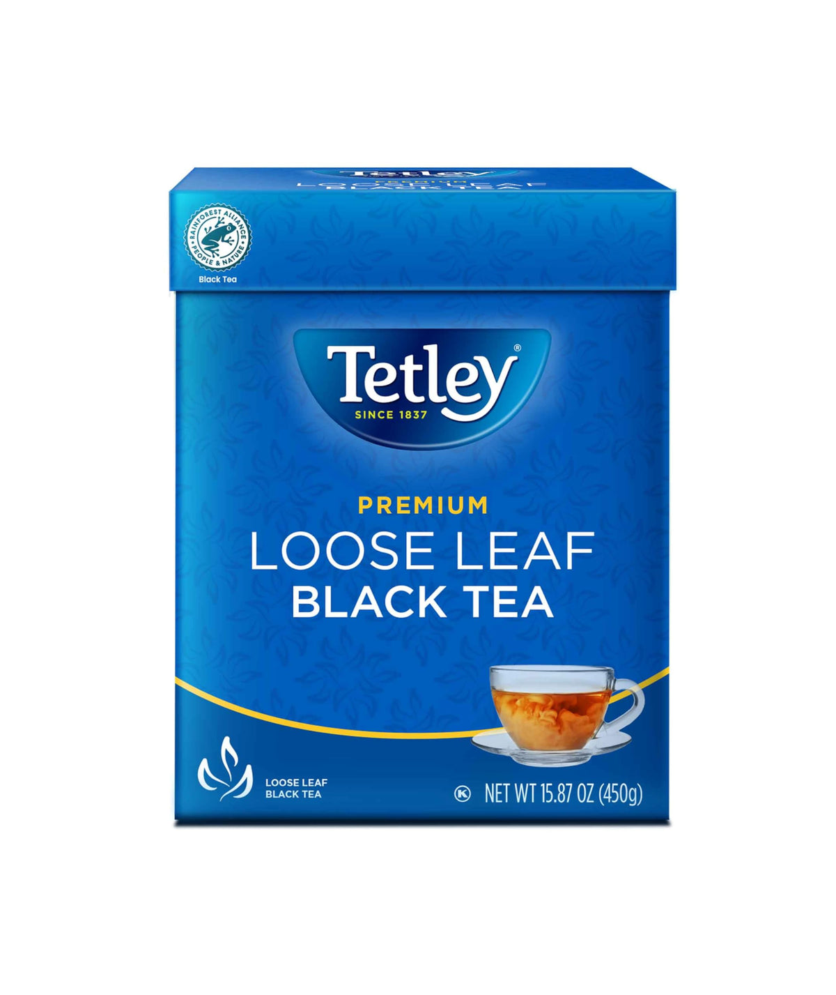 Tetley Premium Loose Leaf Tea pack shot highlighting a rich English blend for tea lovers
