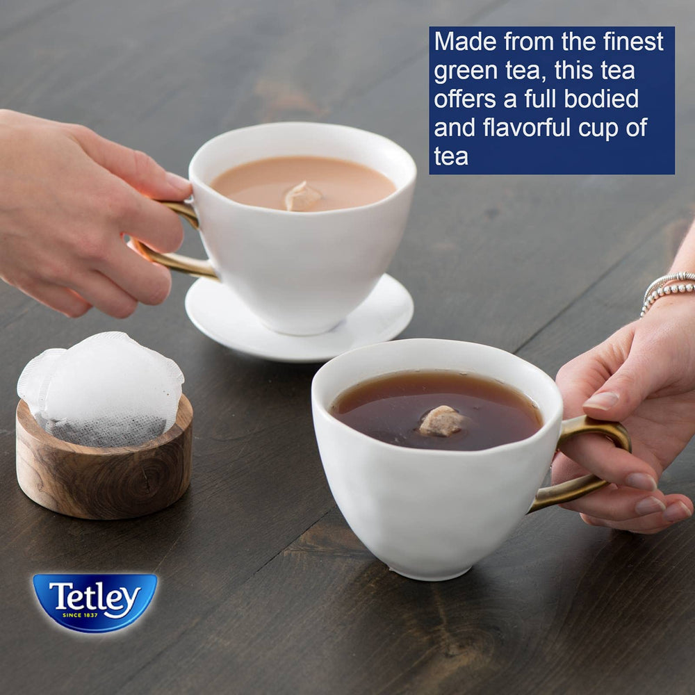 Rainforest Alliance Certified logo on Tetley packaging indicating sustainable sourcing.