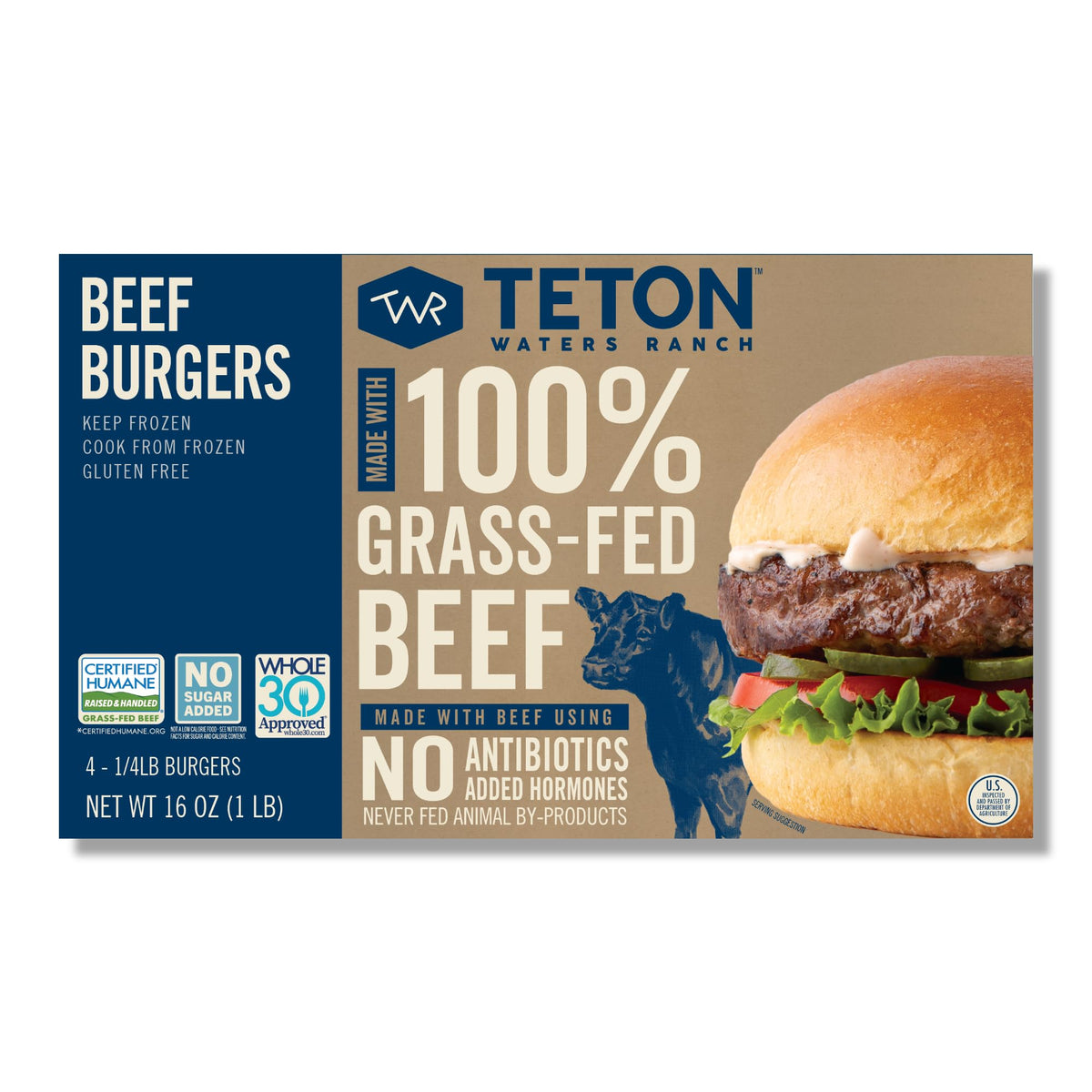 Teton Waters Ranch grass-fed burger patties ready for grill with rich beef flavor
