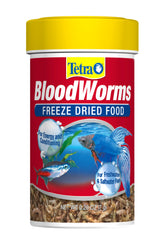 Tetra BloodWorms bottle front shows a nutrient-rich snack for freshwater and saltwater fish