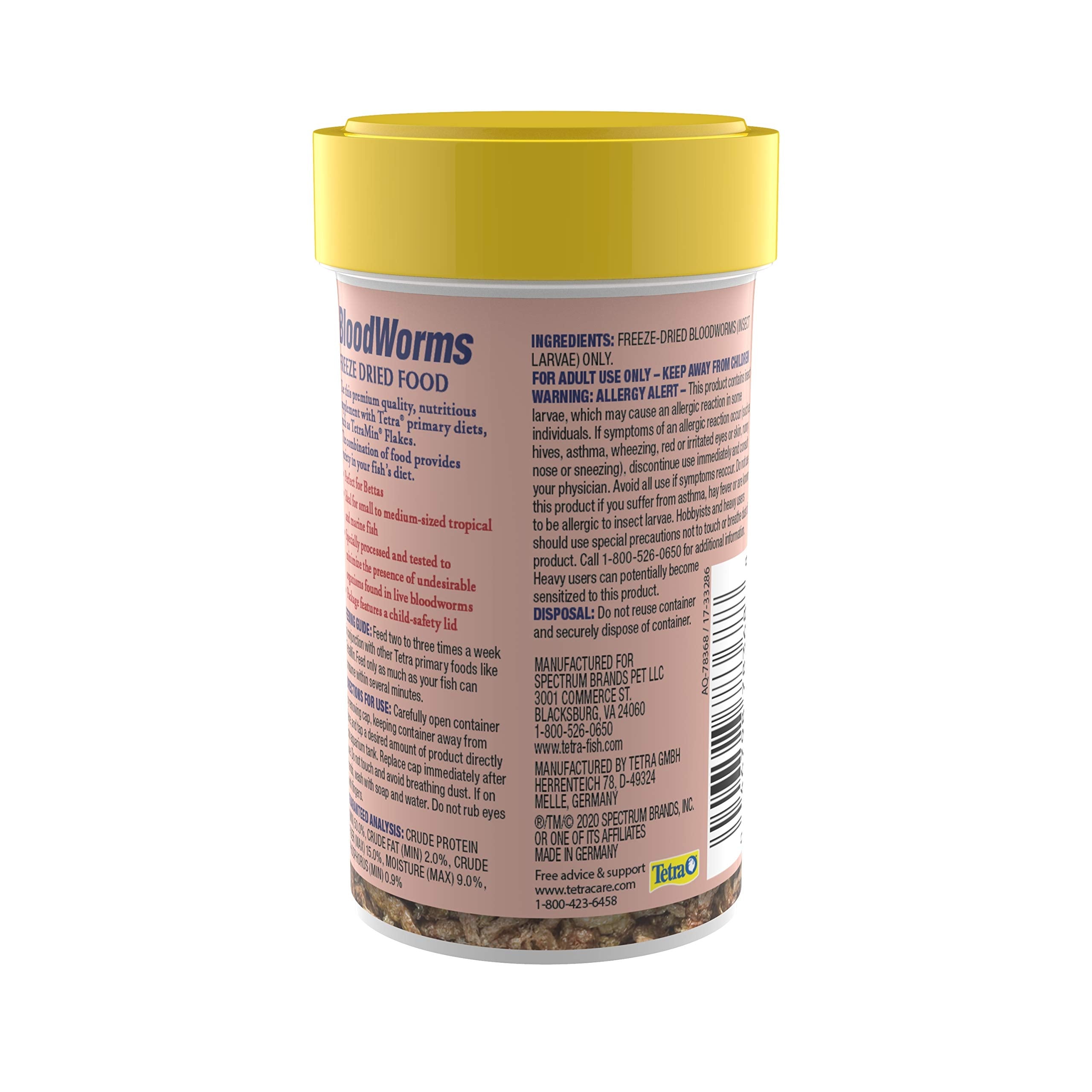 Tetra BloodWorms closeup pieces highlight crisp freeze-dried bits ideal for small to mid-size fish