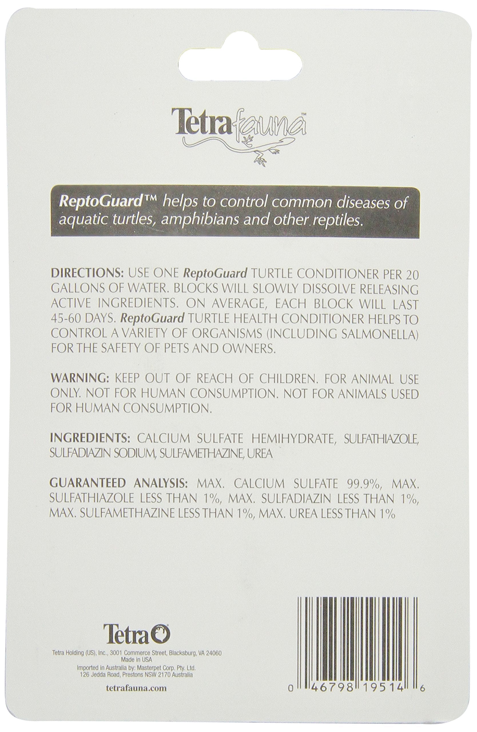 ReptoGuard dissolving block slowly releases medicine for turtles.
