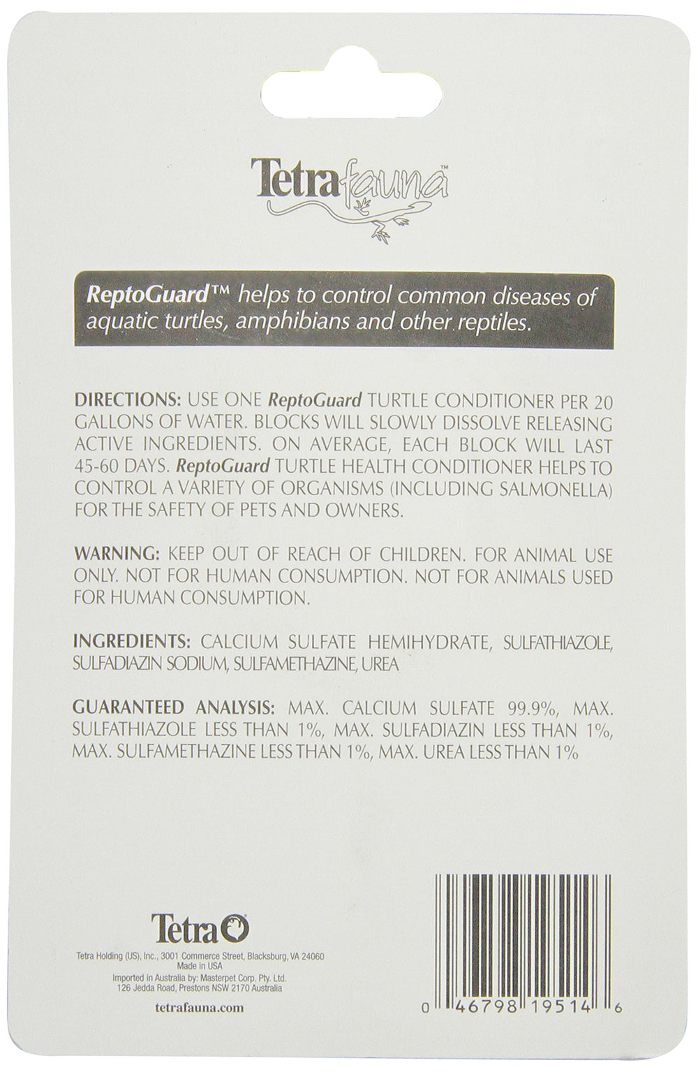 ReptoGuard dissolving block slowly releases medicine for turtles.