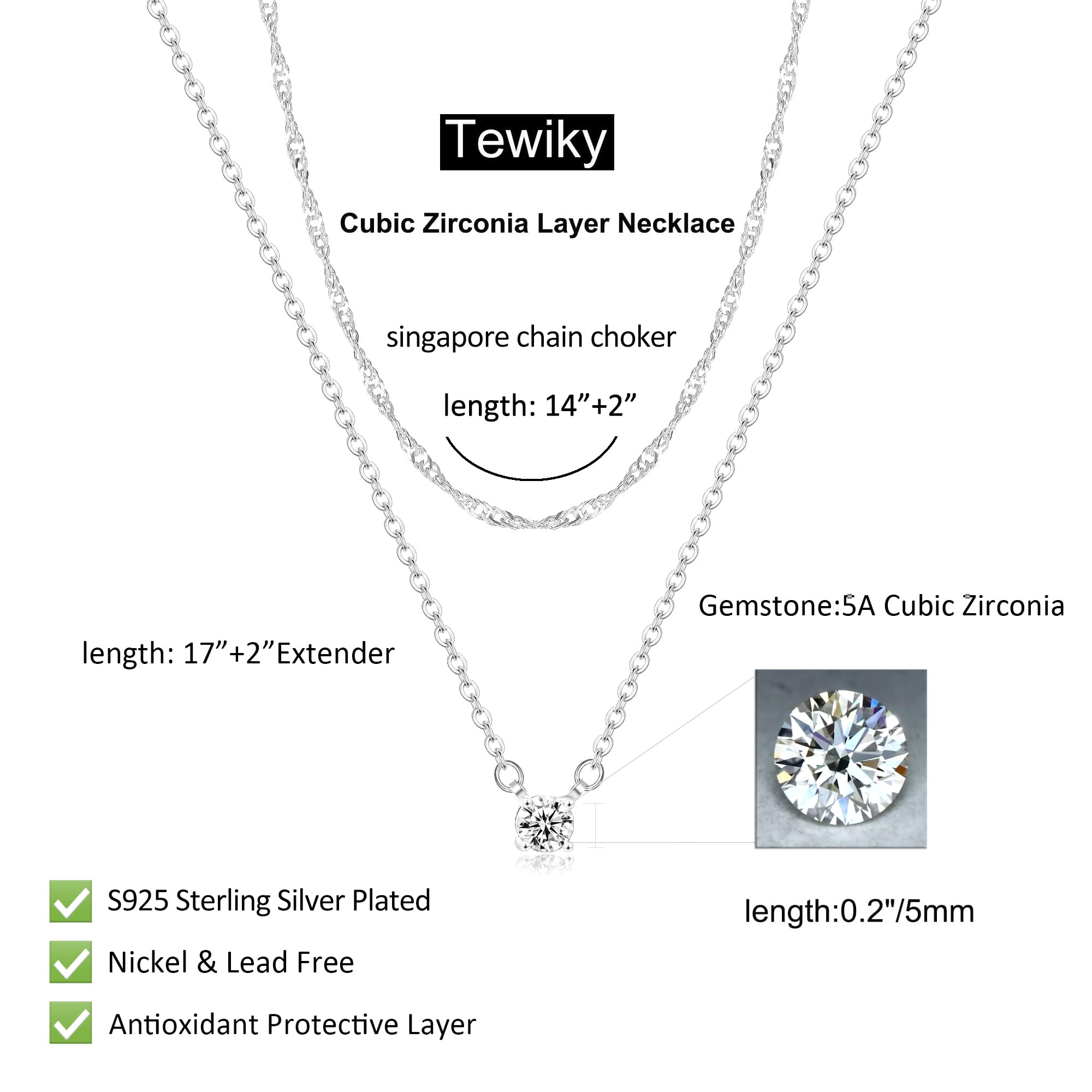 Tewiky necklace with 14in inner and 16.5in outer chains plus extension