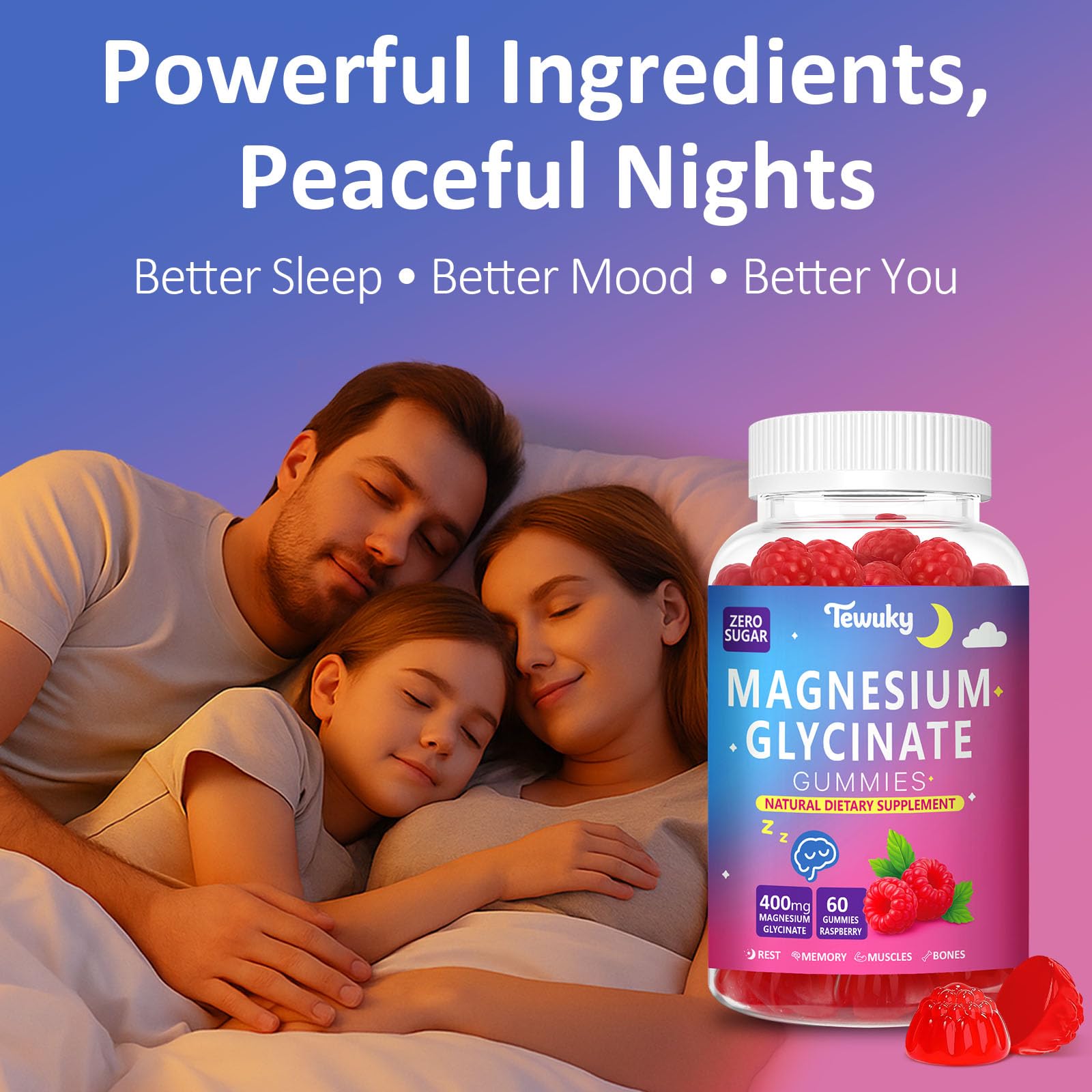 Tewuky Magnesium Glycinate Gummies support immunity and energy.