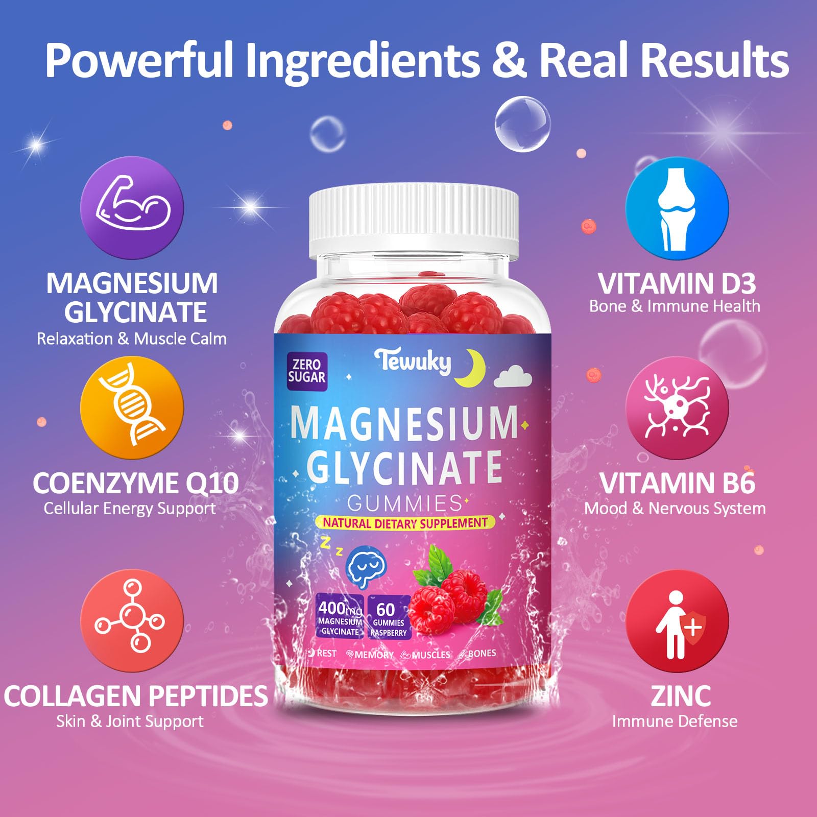 Label highlights vegan, sugar-free formula with D3 and zinc.