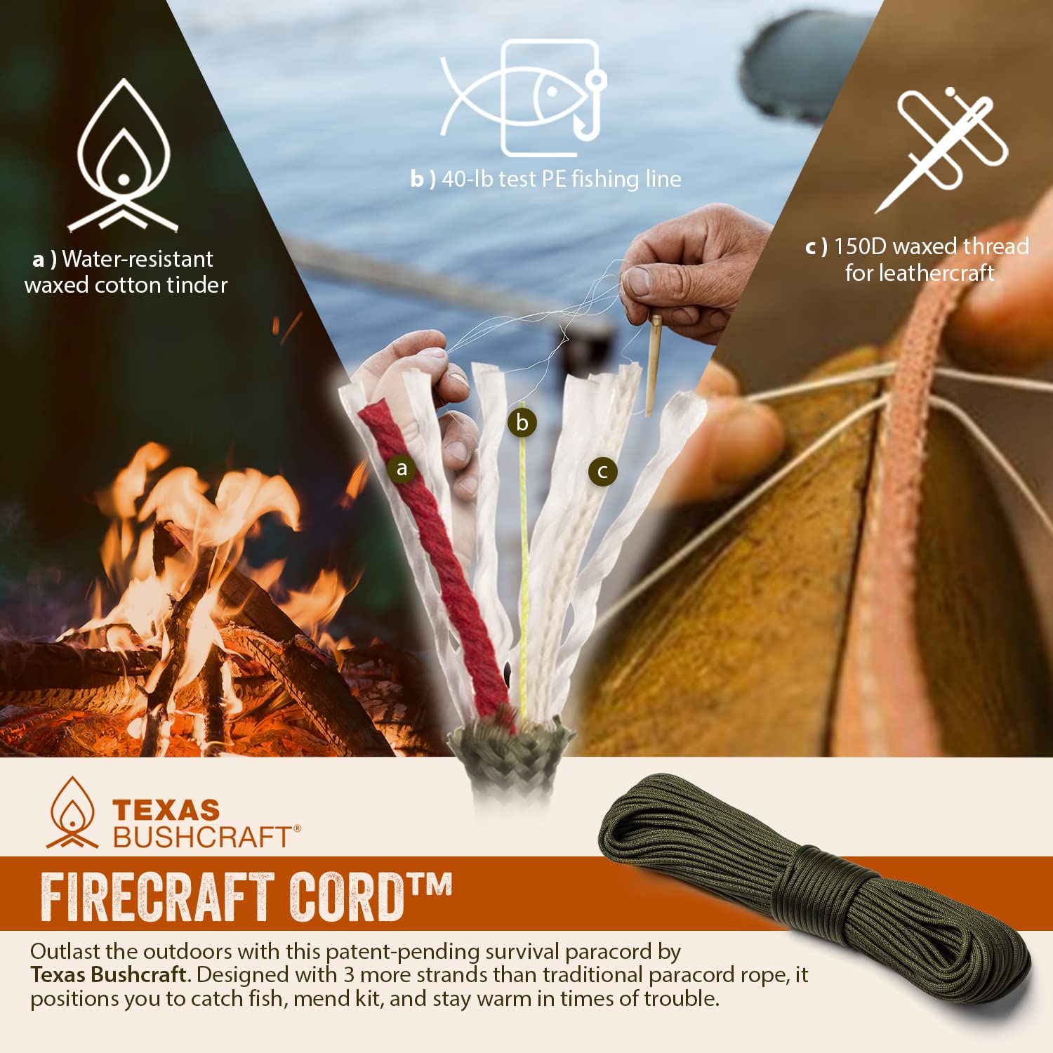 Texas Bushcraft survival tool—built-in bottle opener and tools for quick fixes.