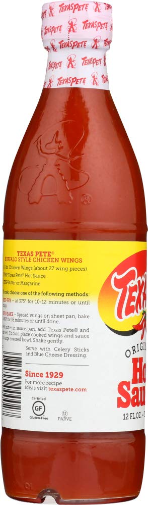Texas Pete Original Hot Sauce pour illustrating easy drizzle for eggs and tacos.