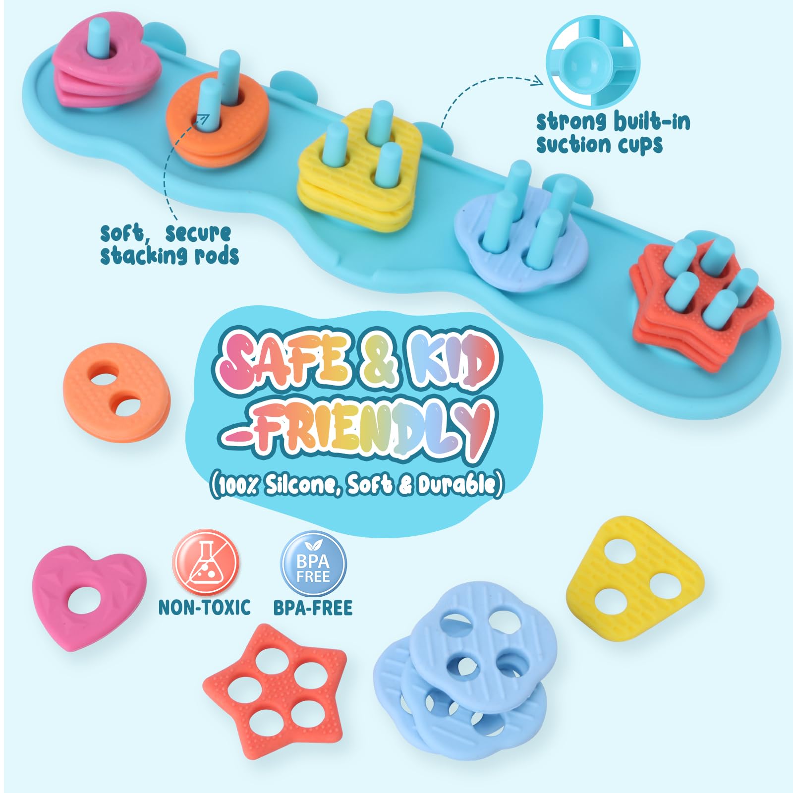 Texviko silicone mold-free pegs keep bath play safe and durable.
