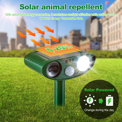 TFKK deer and raccoon deterrent uses safe ultrasonic waves and LED strobes.