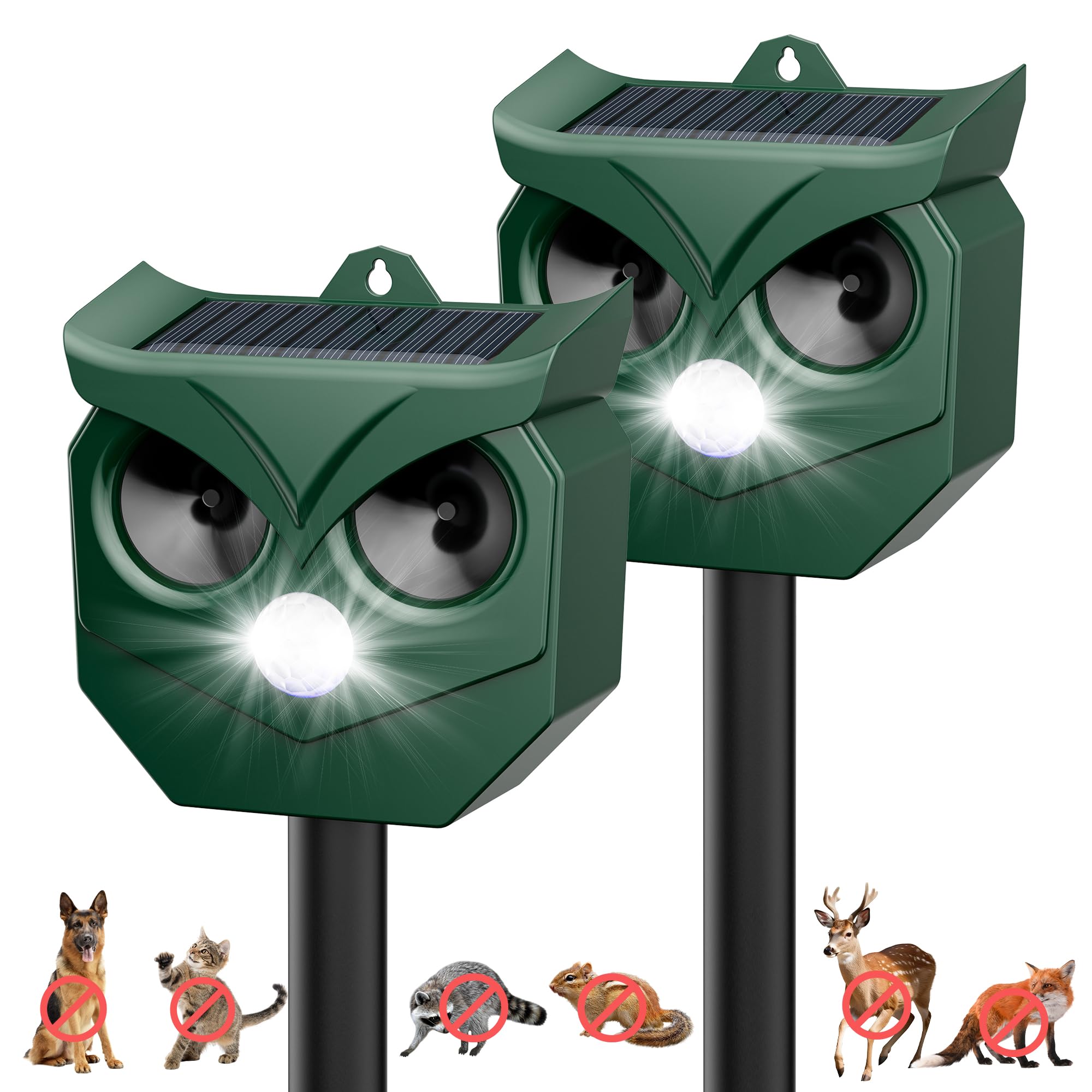TFKK Ultrasonic Animal Repeller with PIR deters wildlife in the garden.