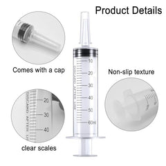 TFVBC 60ml needle-free syringe safety design ensures leak prevention at home.