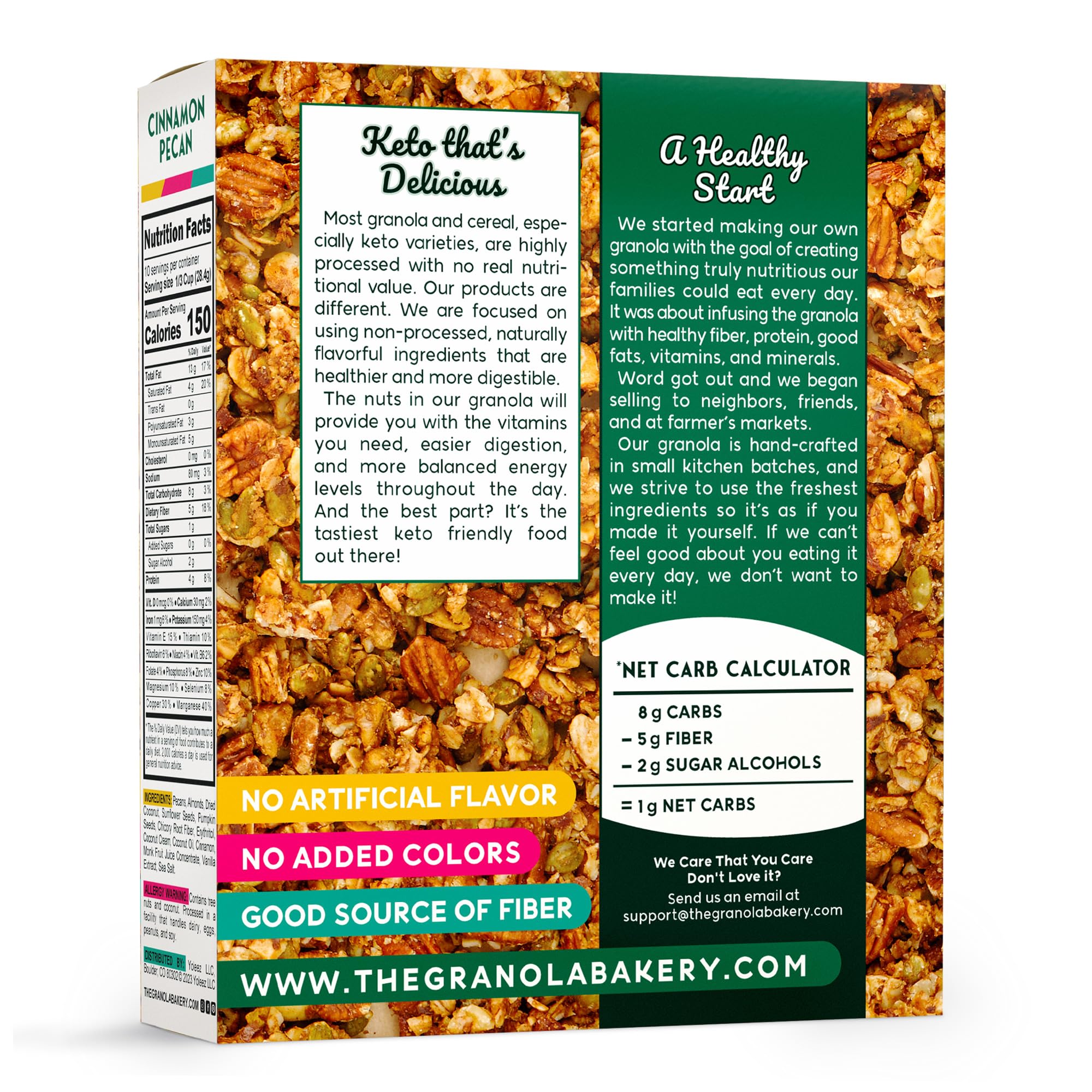 Close-up crunch of cinnamon granola to evoke satisfying texture.