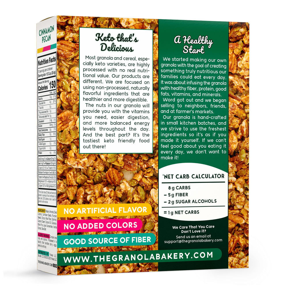 Close-up crunch of cinnamon granola to evoke satisfying texture.