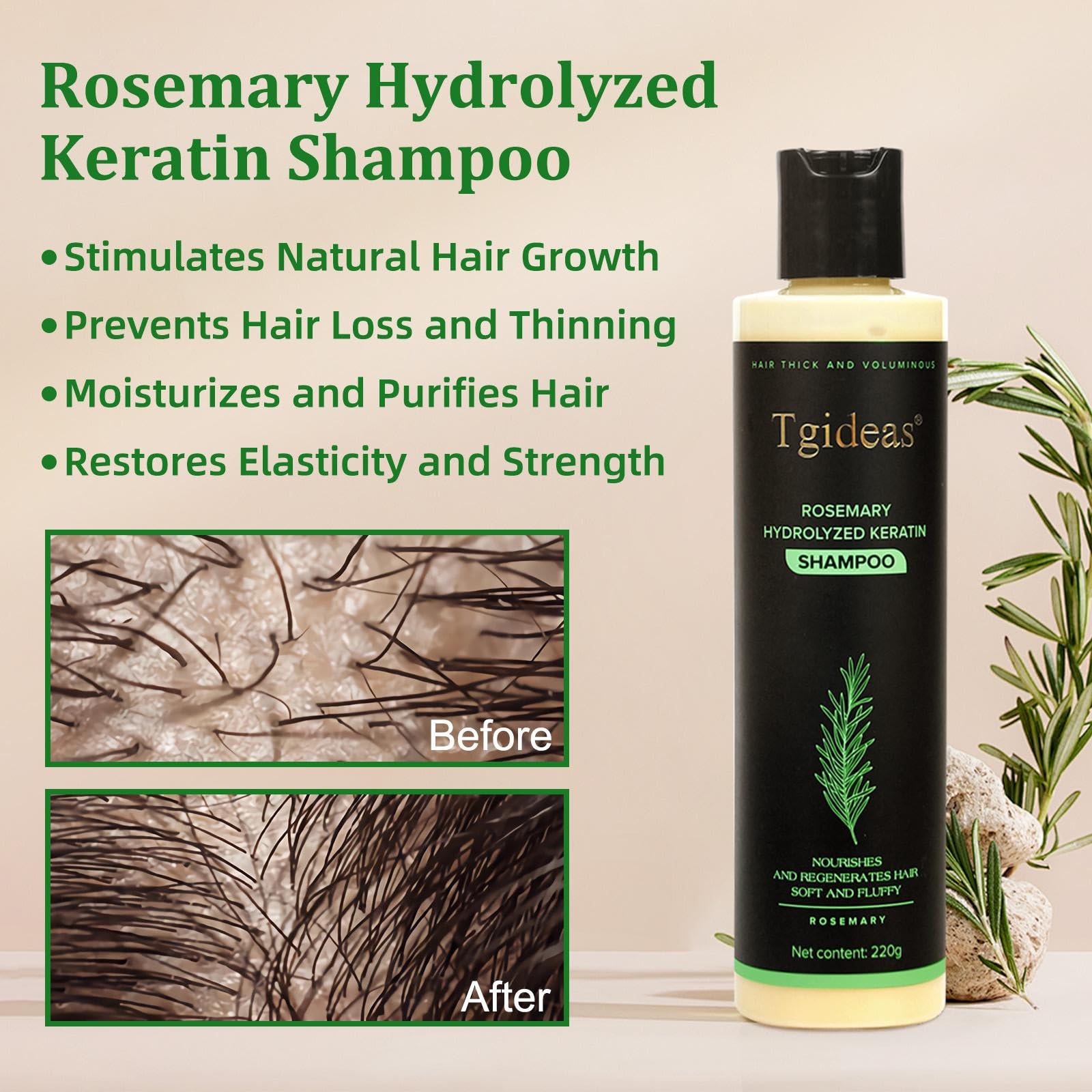 Tgideas Rosemary Biotin Shampoo foam signals gentle cleansing ideal for thinning hair.