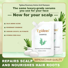 Tgideas Rosemary Biotin Shampoo ingredient close-up highlights healthy-looking strands.