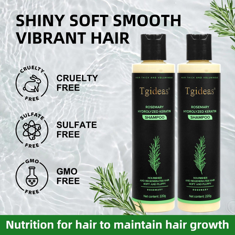 Tgideas Rosemary Biotin Shampoo scalp-massage scene suggests refreshing cleanse.