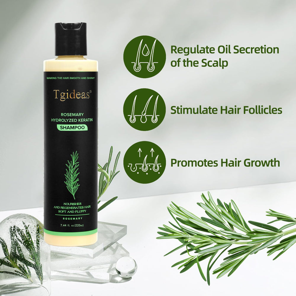 Tgideas shampoo bottle with rich lather suggesting moisturized, smooth hair.