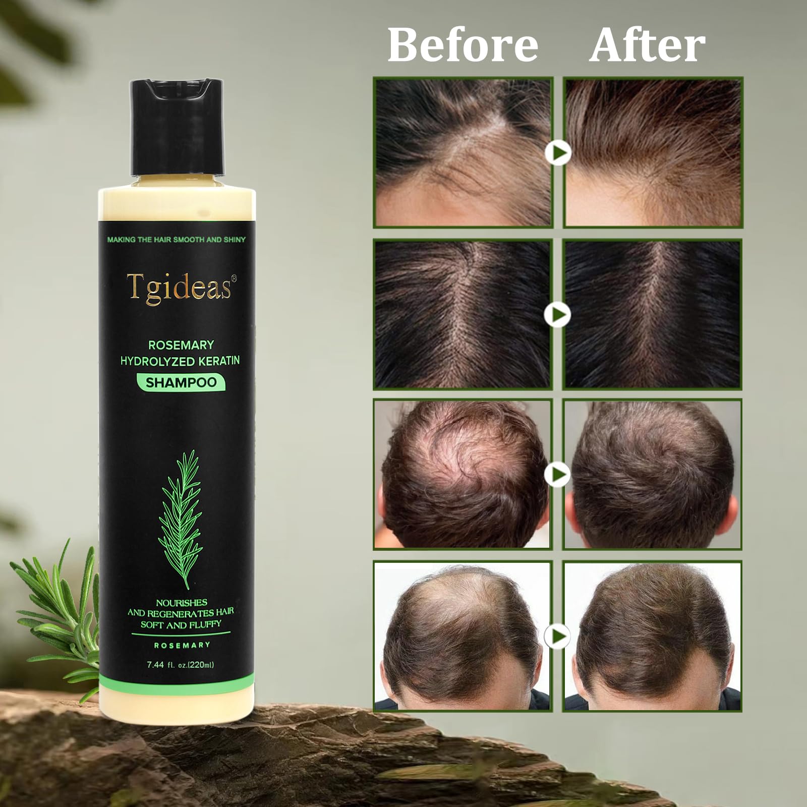 Tgideas hydrolyzed keratin label indicating strengthened, shinier-looking strands.