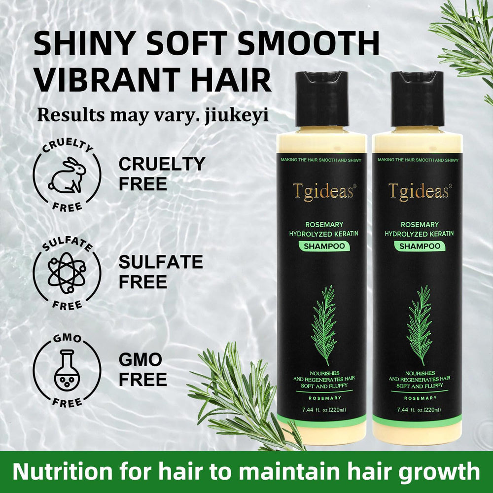 Tgideas rosemary shampoo with scalp care imagery implying balanced scalp health.