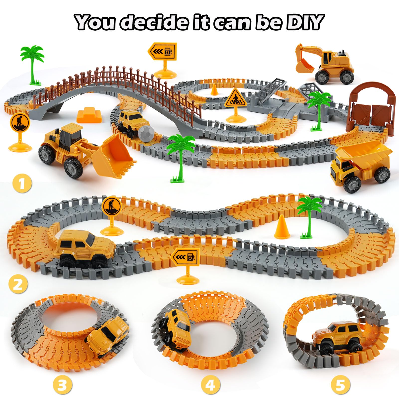 TGJH working-arm trucks simulate excavator and bulldozer actions during play.