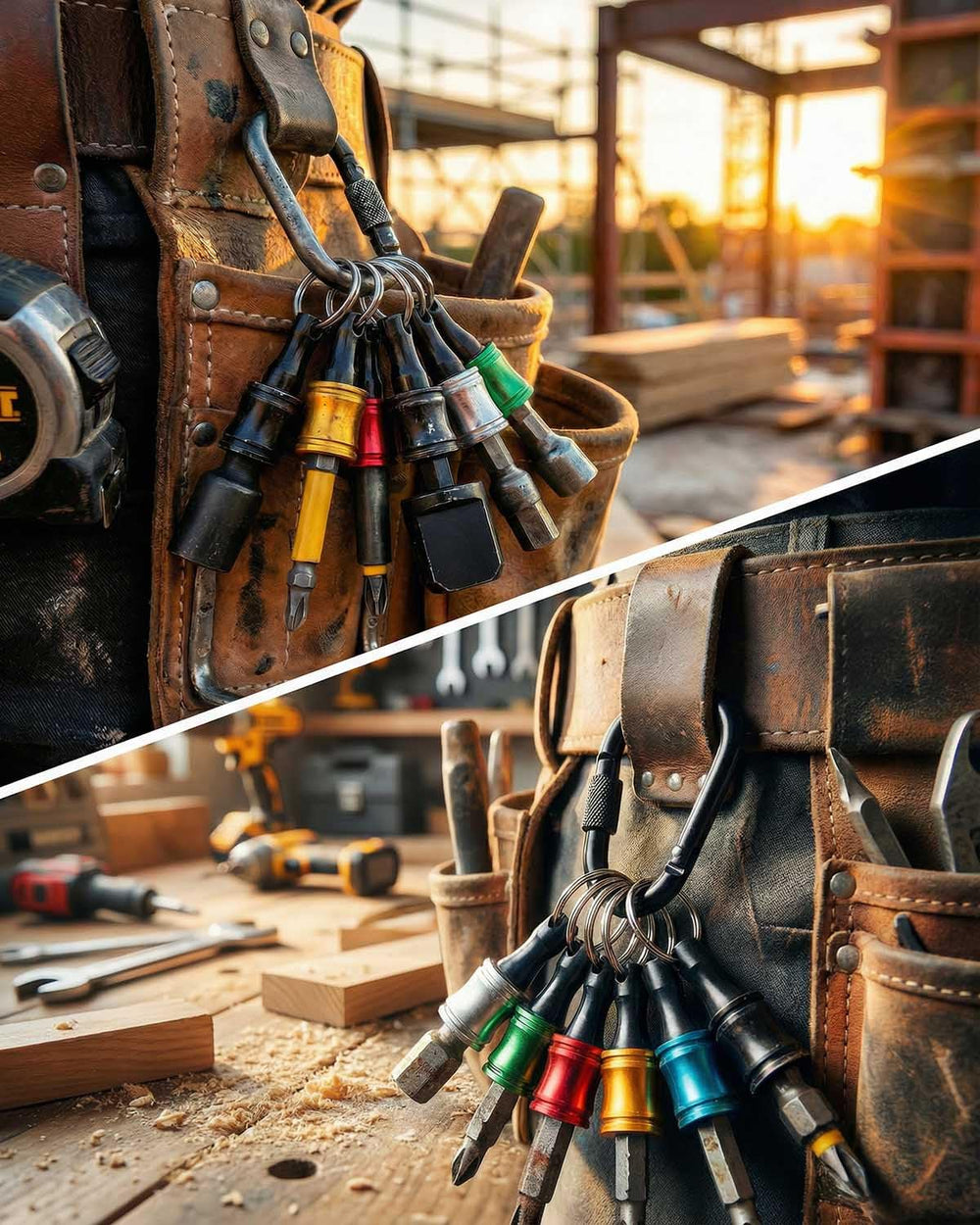 TGSKMZN 6pcs 1/4 hex shank bit holder side view shows slim, durable carry for on-the-go tasks.